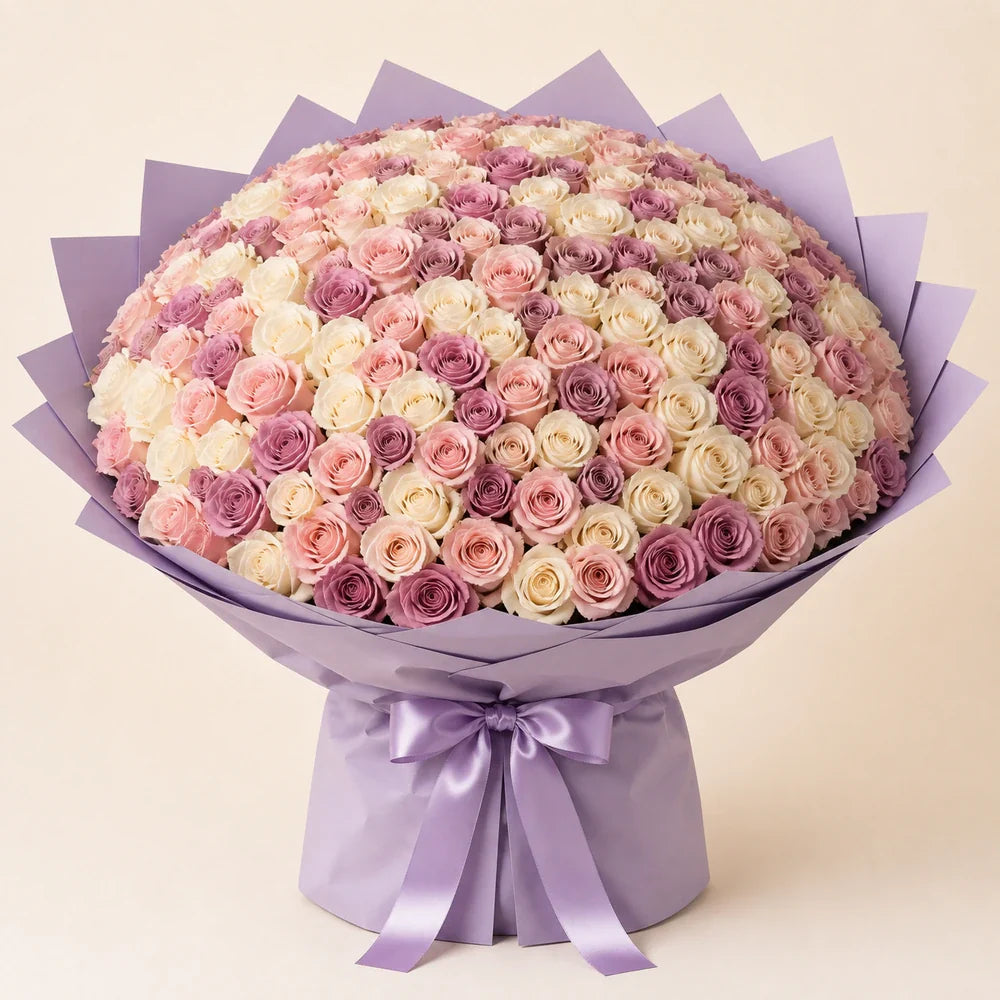 Blush, White & Mauve Roses — 150 roses