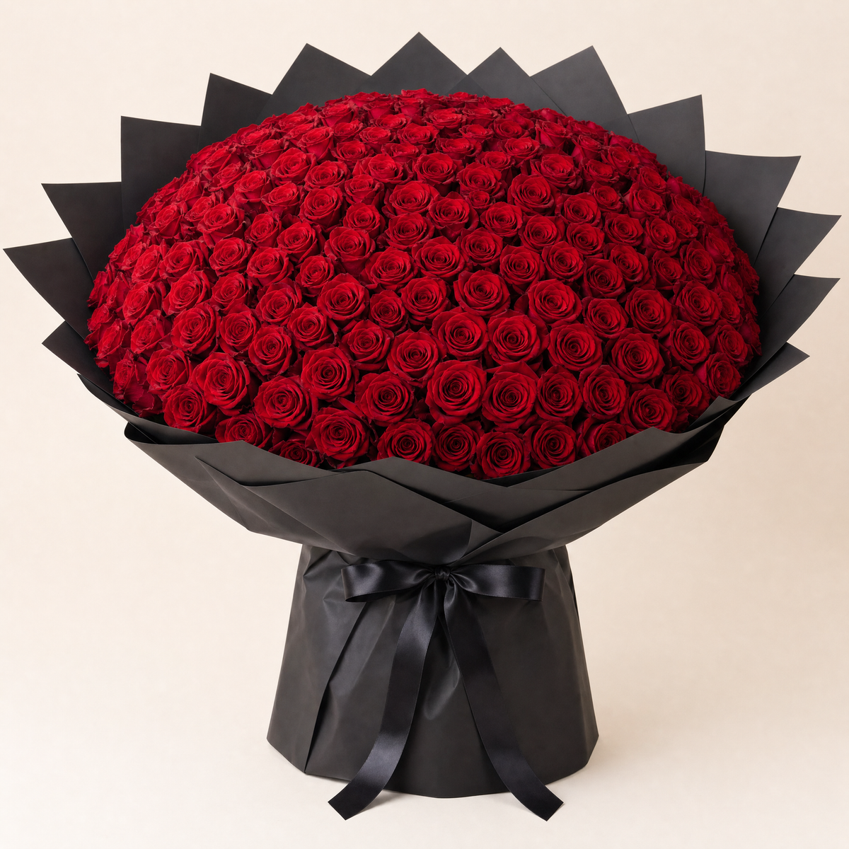 Classic Red Roses in Black Paper — 200 roses