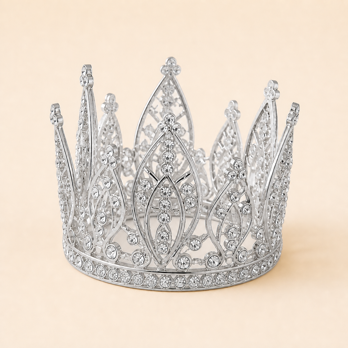Silver rhinestone crown add-on, isolated product photo