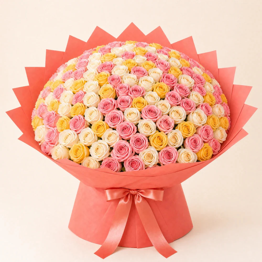Pastel Pink, White & Yellow Roses — 150 roses
