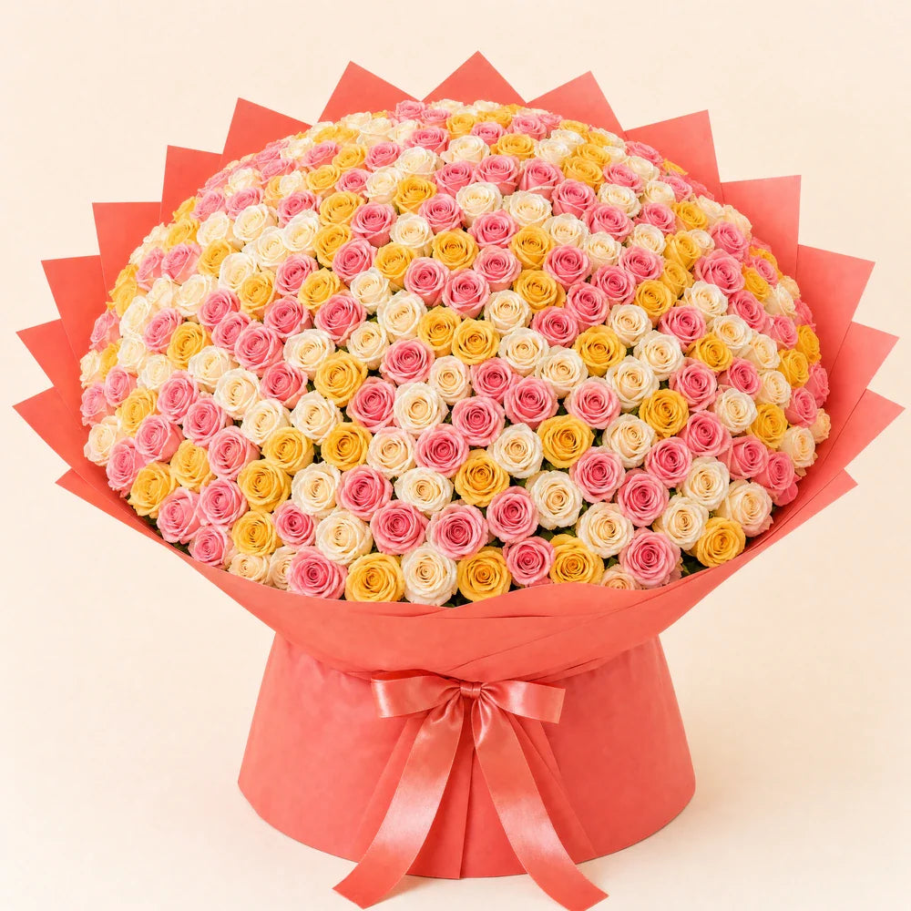 Pastel Pink, White & Yellow Roses — 200 roses