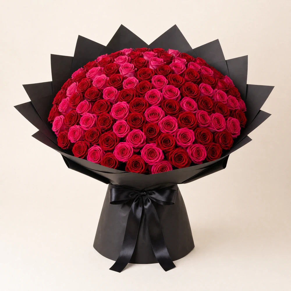 Red & Hot Pink Roses — 100 roses