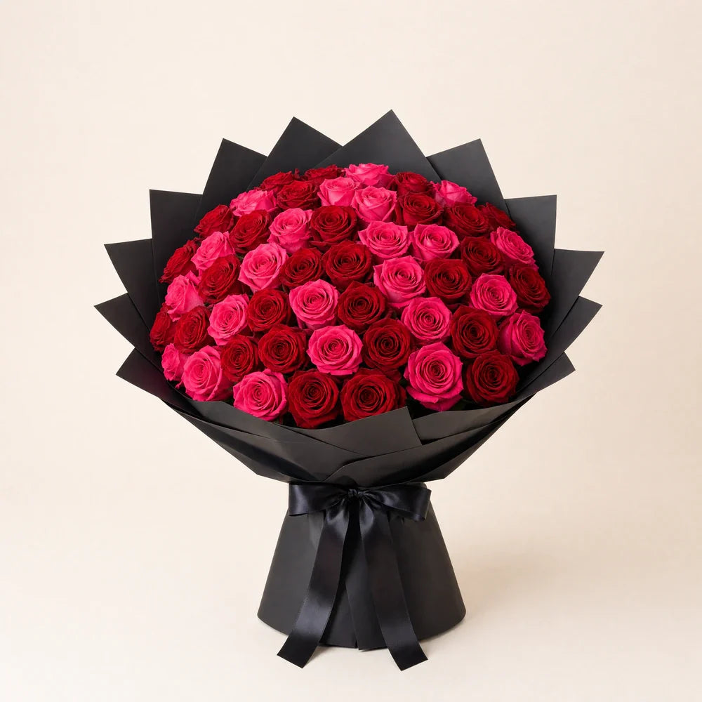 Red & Hot Pink Roses — 50 roses
