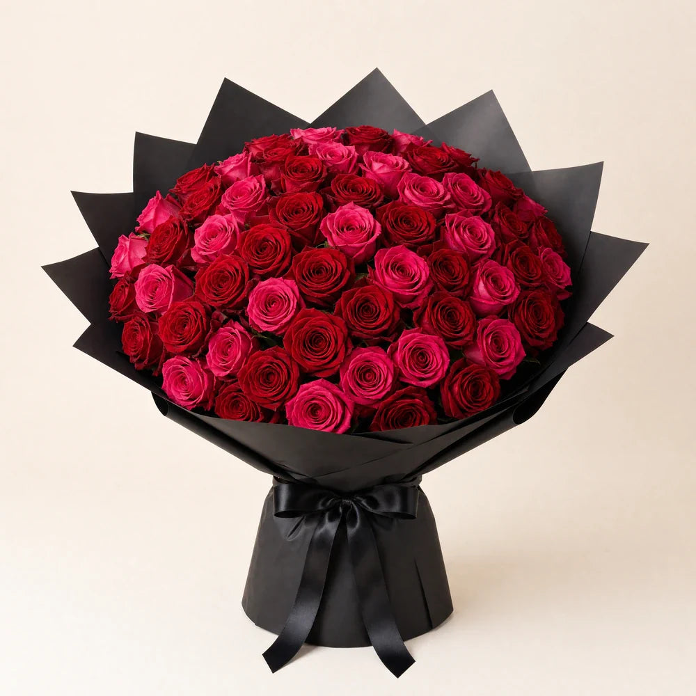 Red & Hot Pink Roses — 75 roses